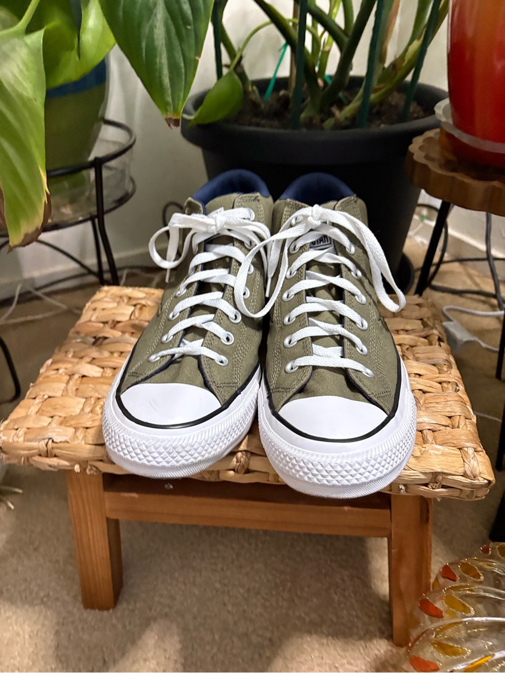 Men’s Converse Olive Green Low Top Canvas Sneakers with White Trim